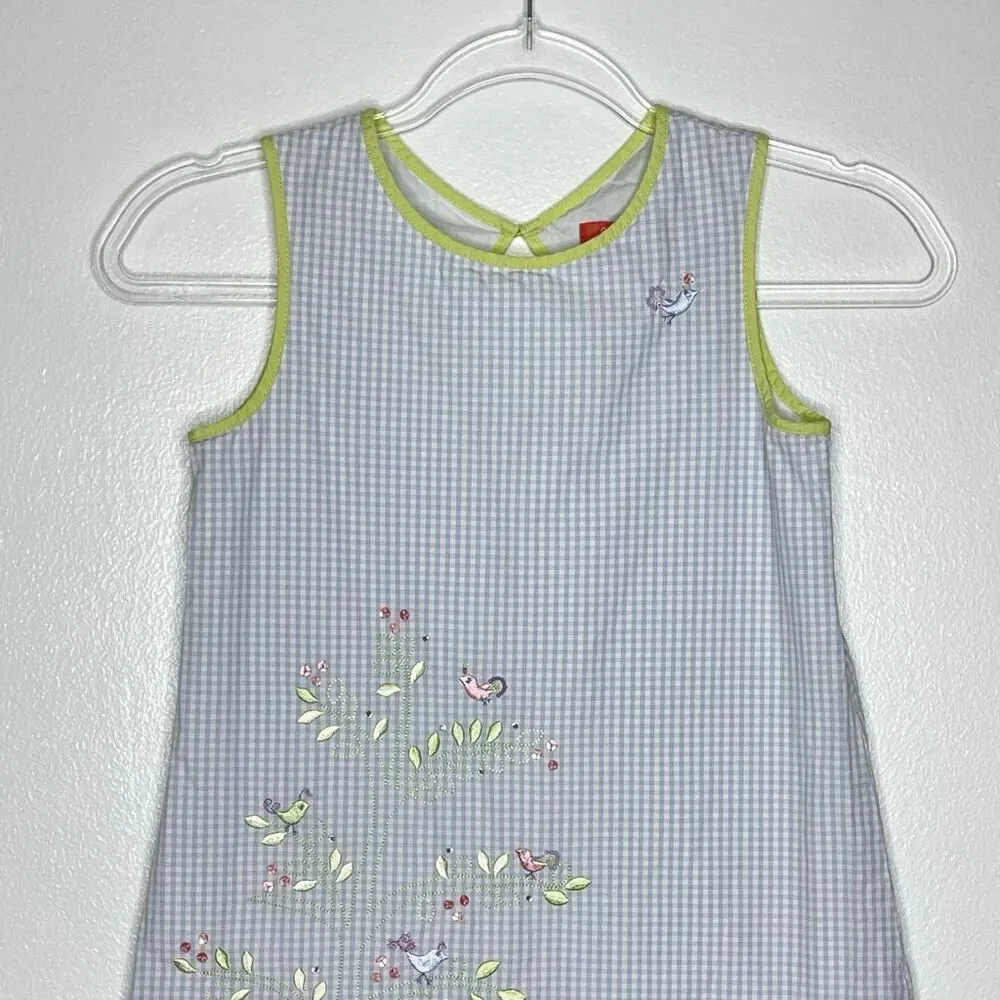 Gymboree A Bird’s Life Blue Green Gingham Embroidered Dress Vintage Girls Size 8